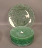 Consolidated Green Wash Olive Platter & 7 Plates Platter Measures 12