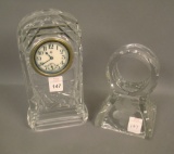 Pair of Cut Glass Clock Frames One with Works, Not Known if in Working Order. Measuring 7 1/2
