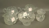 5 Piece Early Cut Glass Lot Sugar & Creamer, Handled Sugar, Small Ftd. Bowl and Covered Mustard