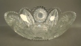 Signed Fry Cut Glass Oval bowl Geometric Design. Measures 9 1/4
