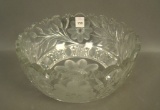 Intaglio Cut Glass Floral Etched Bowl Measures 8 7/8
