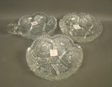 3 Pc. Brilliant Cut Glass Lot Handled Nappy, and Pair of Small Bowls