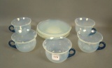 Fry Foval Delft Blue 12 Pc Lot 5 Cups, 5 Saucers  PLus 2 Extra Saucers