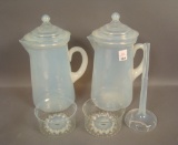 Two Fry Opalescent Coffee Pots and Strainers Only One Has Stem That is Badly Damaged But Present