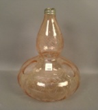Fry Pink Wheel Cut Etched Water Lamp Cut Ovals in Design. Measures 12