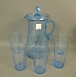 Fry Lt./Blue Crystal Lemonade Pitcher W/ Tumblers Diamond Optic  Covered Lemonade Pitcher with 5 Rib
