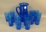 Fry 15 Pc Cobalt Blue Lemonade Set Has No Lid. Pitcher and 14 Tumblers