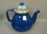 Fry Cobalt Enameled Coffee Pot Has Delft Blue Finial. Measures 9