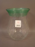 Fry Diamond Optic Art Glass Vase Has Green Threading. Measures 5 3/4