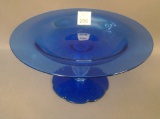 Fry Cobalt Crystal Twisted Flared Compote Measures 3 1/2