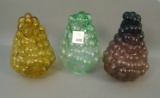 Lot of 3 Fry Figural Grape Clusters Amethyst , Green, and Amber. Measuring 7