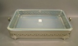 Fry Opalescent Oven Ware Server W/ Metal Holder Square Handled Server