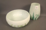 Pair of Libbey Maize MG W/ Green Stain Items 6 1/2