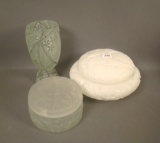 Three Piece Consolidated Lot White Wash Line 700 Goblet, MG Hummingbird Covered Puff Jar & Clear Fro