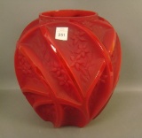 Consolidated Red Satin 700 Line Vase Measures 10 1/2