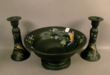 Consolidated /Tiffin Blk Satin Parrot Console Set Bowl Measures 11