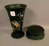 Consolidated /Tiffin Blk Satin Parrot Ftd Vase Measures 8 1/8