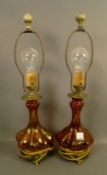 2 Consolidated Cranberry Flash Catalonian Lamps Regent Line. Lamps Measure 19 3/4