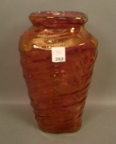 Consolid. Cranberry Flash Catalonian Vase Triangle Shape. Measures 10