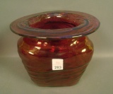 Consolid Cranberry Flash Catalonian Vase Spitoon Shape Flat Top Vase. Measures 6