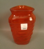 Consolidated Pidgeon Blood Catalonian Vase Triangle Shape. Measures  6 1/4
