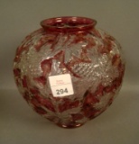 Consolid. Cranberry Flash/ Clear Pine Cone Vase Measures 7