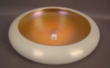Steuben Gold Calcite Rolled Bowl Center Rolled Float Bow. Measures 12 1/4