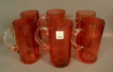 Vintage Bohemian Cranberry Beer Steins Measuring 6 1/4