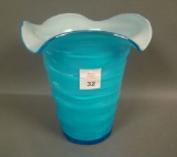 Consolidated Regent Blue /Glossy Catalonian Vase Cased Four Sided Vase,  Measures 6 1/2