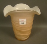 Consolidated Regent Pink Iridised Catalonian Vase Cased Fan Vase, Measures 6 1/4