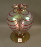 Imperial Freehand Loop Frosted White/Red Loop Vase Measures 8