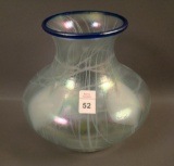 Imperial Freehand Hanging Hearts Bulbous Vase Frosted White Opaque with Cobalt Trim and Original Lab