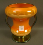 Imperial Freehand Double Handled Vase Orange /MG with Blue Handles and Base. Has Original Label. Mea