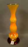 Imperial Freehand Triple Bulge Vase Orange/MG with Blue Base. measures 9 3/4
