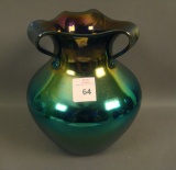 Imperial Freehand Cobalt Blue Tripled Handled Vase Taffeta Luster. Measures 6 3/4