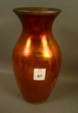 Imperial Freehand Orange Hanging Hearts Vase Has Mottled Hanging Hearts with Cobalt Blue Trim. Measu