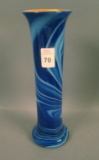 Imperial Freehand Blue Marbleized Cylinder Vase Has Marigold Interior. Measures 8 1/2