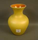 Imperial Freehand Yellow Satin Bulbous Vase Has Marigold Interior. Measures 6 1/2