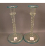 Pair of Steuben Cyprian Twisted Candle Sticks Measuring 9 3/4