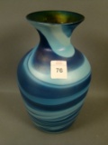 Imperial Freehand Blue Marbleized Bulbous Vase Measures 8 