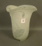 Phoenix Crystal fFosted Pond Lily Tri Corner Vase Measures 9