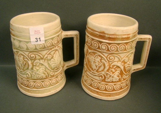 Pair of  Weller Ivory Leaf & Vine Handled Mugs