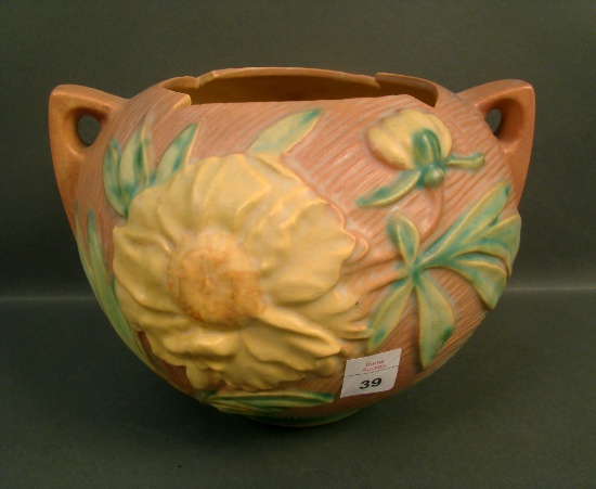 Roseville Pink Peony Handled Vase