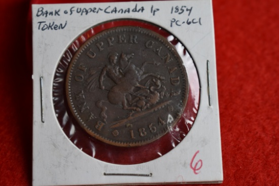 1854 Bank of Upper Canada  One Penny Token