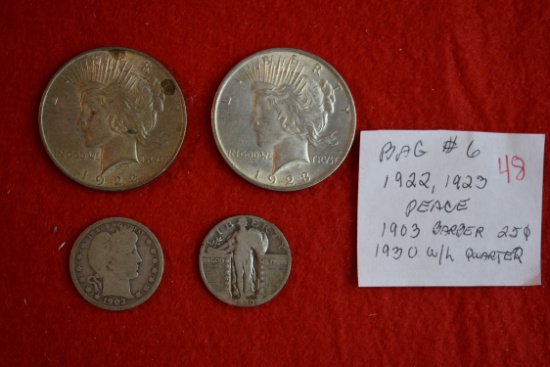 1922 & 1923 Peace Dollar, 1903 Barber & 1930 Standing L. Quarter