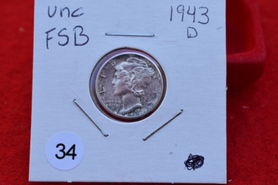 1943-d Mercury Dime Unc Fsb