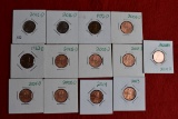 2 - Dimes Bu, 11 - Lincoln Cents Unc/bu