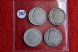 4 - Liberty Nickels, 1911, 1905, 1907, 1909