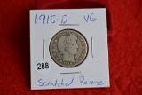 1915-d Barber Quarter Vg