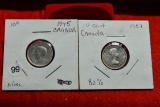 1945 & 1957 Canadian Dimes 80%